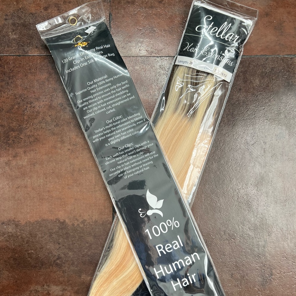NWT Stellar 100% Remy Real Human Hair Clip-in Extensions - Balayage Ombré